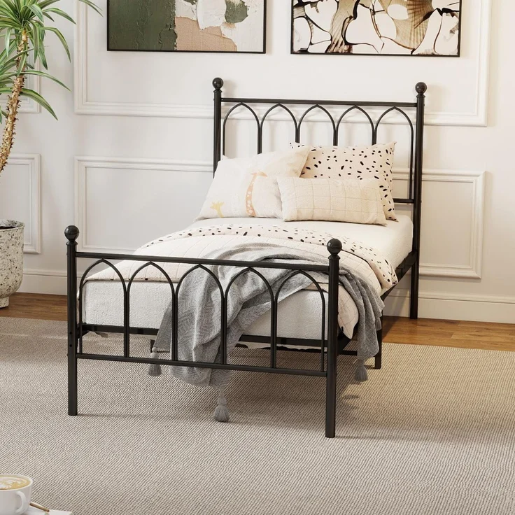 Einzelbett aus Metall mit Lattenrost, 27 cm Stauraum, 90x200 cm, Schwarz – Bild 3