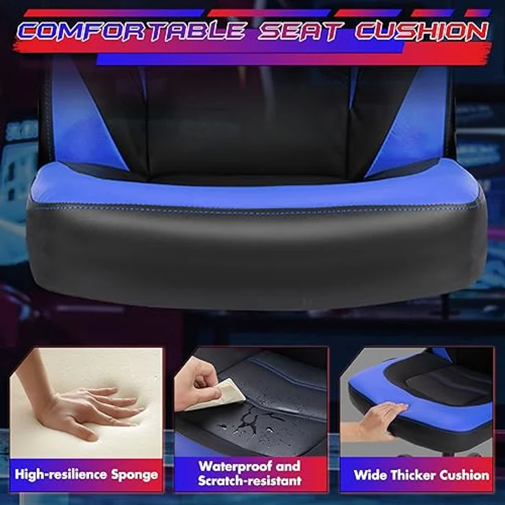 Sweetcrispy Gaming-Stuhl – Computerstuhl Ergonomischer Bürostuhl PU-Leder Schreibtischstuhl Chefsessel Verstellbarer Drehstuhl Arbeitsstuhl mit hochklappbarer Armlehne – Bild 5