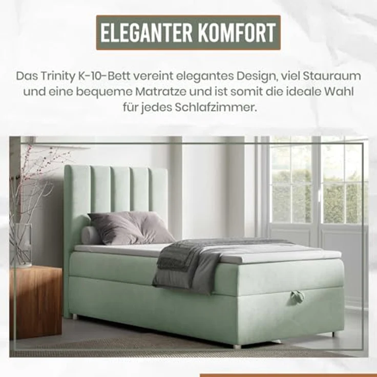 Best for Home Boxspringbett mit Bettkasten Trinity K-10 SINGLE Bonellfederkern inkl. 7 cm Topper (Einzelbett, Polsterbett gepolstertes Kopfteil, Jugendbett, Kinderbett versch. Größen, 70x200 80x200 90x200 100x200 cm), mit oder ohne Topper, Flexible Lie... – Bild 7
