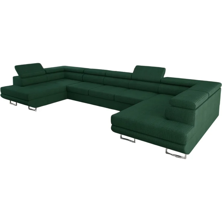 thematys Ecksofa Aston U 403 x 203 cm, mit Schlaffunktion, mit Bettkasten, mit verstellbaren Kopfstützen, Grün (Poso 14), Ausrichtung 390 cm – Bild 2