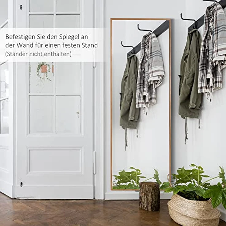 HOMCOM Wandspiegel, Hochspiegel in Natur, Glas und Holzwerkstoff, 48x125 cm, elegantes Design für Wohnzimmer, Schlafzimmer und Badezimmer – Bild 8