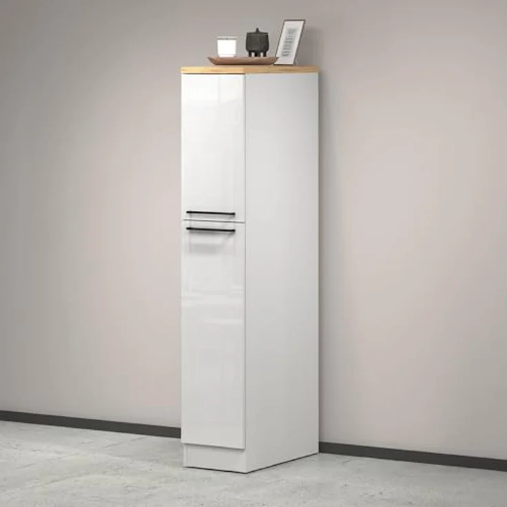Dmora - Küchenschrank Quintino, Mehrzweckschrank, Küchenzeile Schrank, Multifunktionales Kühlregal, 100% Made in Italy, 30 x 60 x 165 cm, glänzendes Weiß und Eiche – Bild 8