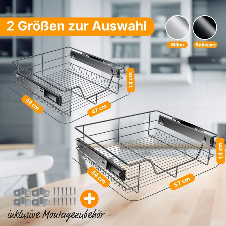 KESSER® Teleskopschublade 30-60cm Schrankbreite verchromt aus Edelstahl Schubladeneinsatz für Küchenschrank Korbauszug Schrankauszug 1x 60cm - Anthrazit – Bild 7