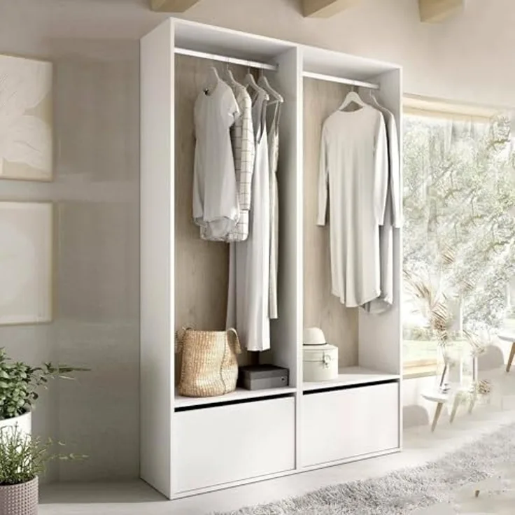 Dmora - Großer Kleiderschrank Brealone, Schlafzimmermöbel, Schrank, Garderobe, 120x45 h205 cm, Weiß und Eiche