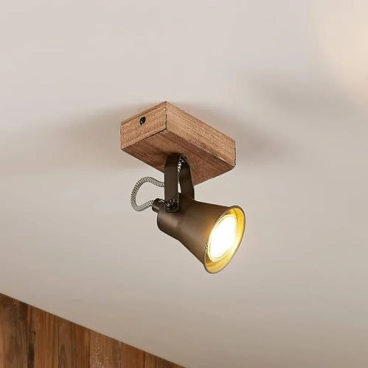 Lindby Strahler Grandesa, Deckenleuchte im Retro Vintage Antik Design aus Holz, 1-flammig GU10, ideal für Wohnzimmer und Esszimmer – Bild 2