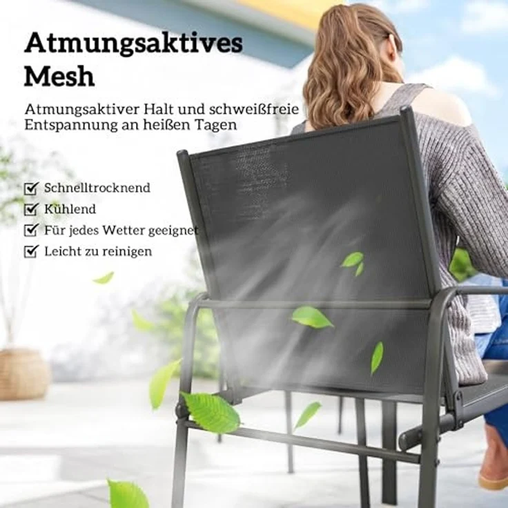 Outsunny Garten-Essgruppe Tisch mit 6 Atmungsaktiven Stühlen, Holzoptik, Stahlrahmen, (Gartenset, 7-tlg, Gartenmöbel Set), für Garten Balkon Terrasse Schwarz – Bild 4