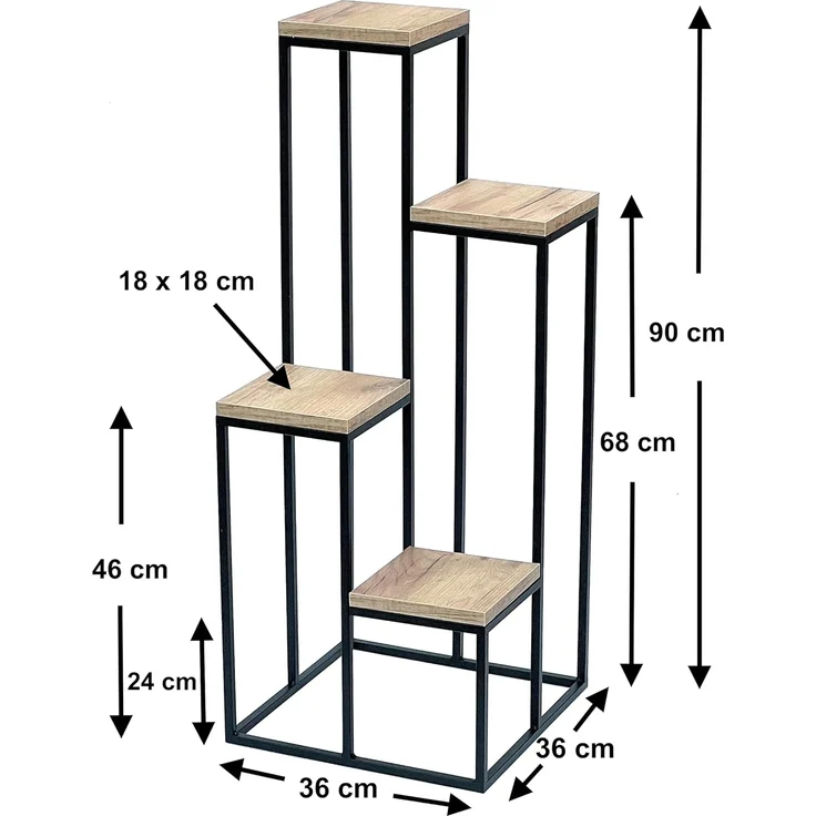 DanDiBo Blumentreppe Metall Schwarz Holz 90 cm Pflanzentreppe Blumenständer 96349 Blumensäule Modern Pflanzenständer Blumenhocker – Bild 2