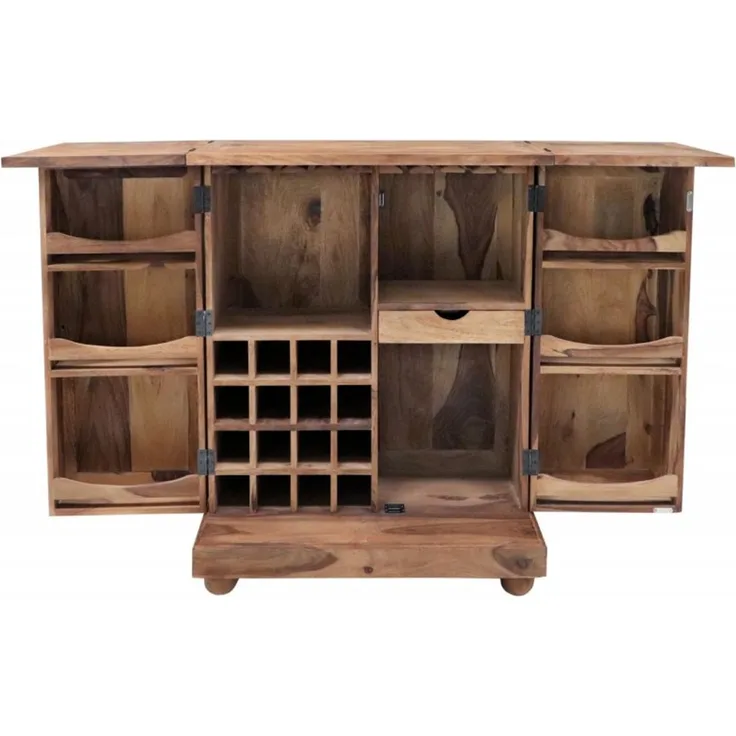 Aufklappbarer Barschrank 80x105x55 aus indischem Sheesham-Holz