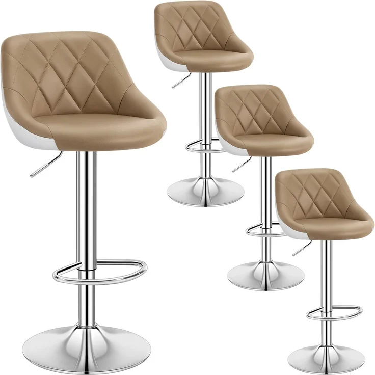 WOLTU Barhocker 4er Set, Barstuhl Höhenverstellbar, PU-Bezug, Khaki + Weiß | gepolsterter, höhenverstellbar drehbar, rutschfestes Metallfuß, für Küche Hausbar