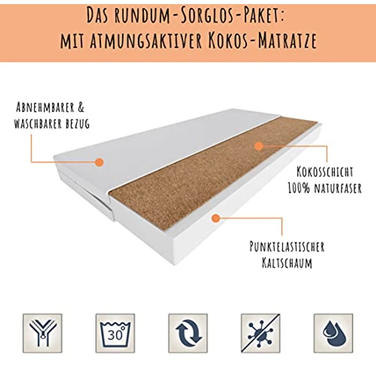 Kids Collective Kinderbett für Mädchen mit Matratze und Schublade & Lattenrost (70x140, 80x160 cm Jugendbett Einzelbett Komplettbett in weiß mit Pferd Motiv), Bett für Kinder Bett komplett Set Rausfallschutz Kinderbett 70x140 cm – Bild 4
