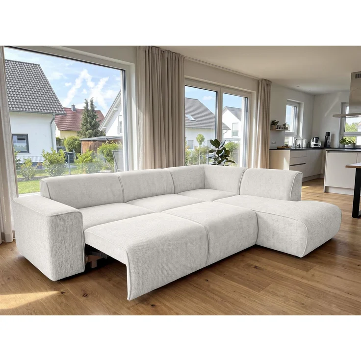 AX LIVING Wohnlandschaft mit Schlaffunktion Ruyam Perlweiß Sofa R – Bild 2