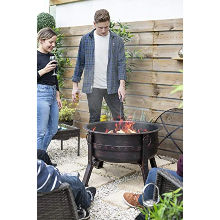 La Hacienda Brava Ø 80 cm Feuerkorb - Feuerkorb für den Garten - Feuertonne & Feuerstelle - Feuerschale Feuerkorb aus stabilem Stahl - Mit Grillrost & Schürhaken zum Kochen - 80x80x72 cm – Bild 3