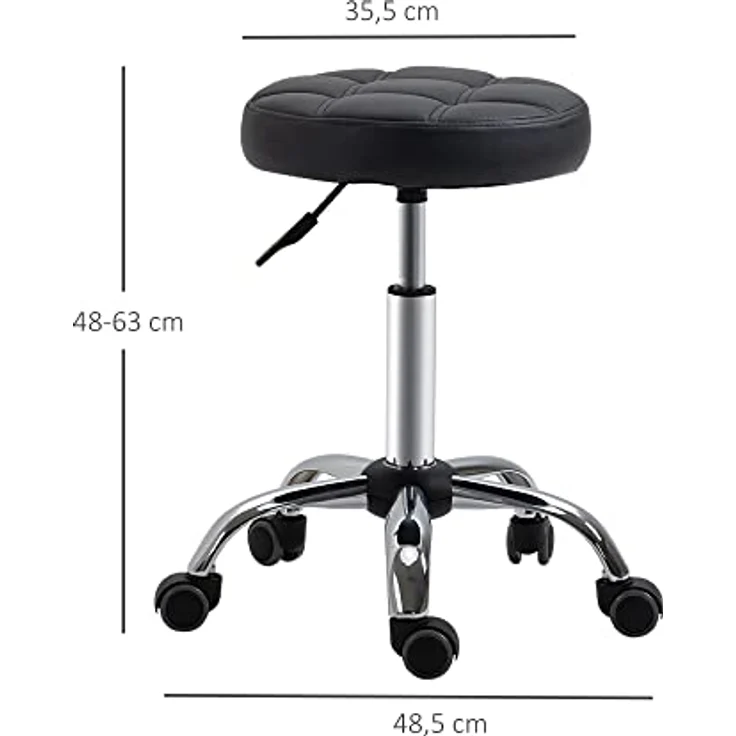 HOMCOM 2er-Set Rollhocker höhenverstellbar, Drehhocker 48-63 cm, Arbeitshocker 360° drehbar, Bürohocker für Büro, Salon, Massage, Spa, Schwarz – Bild 9