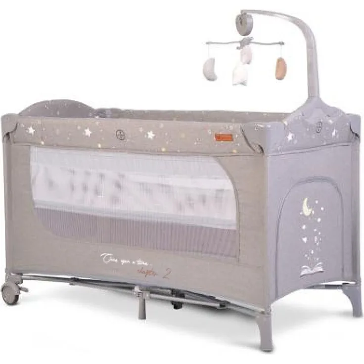 Cangaroo Reisebett Once upon a time, 2 Ebenen, Seiteneingang, Matratze, Mobile grau