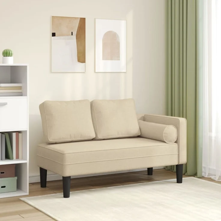 vidaXL Chaiselongue mit Kissen, Creme Stoff, 16,5 x 62 x 57,5 cm – Bild 1