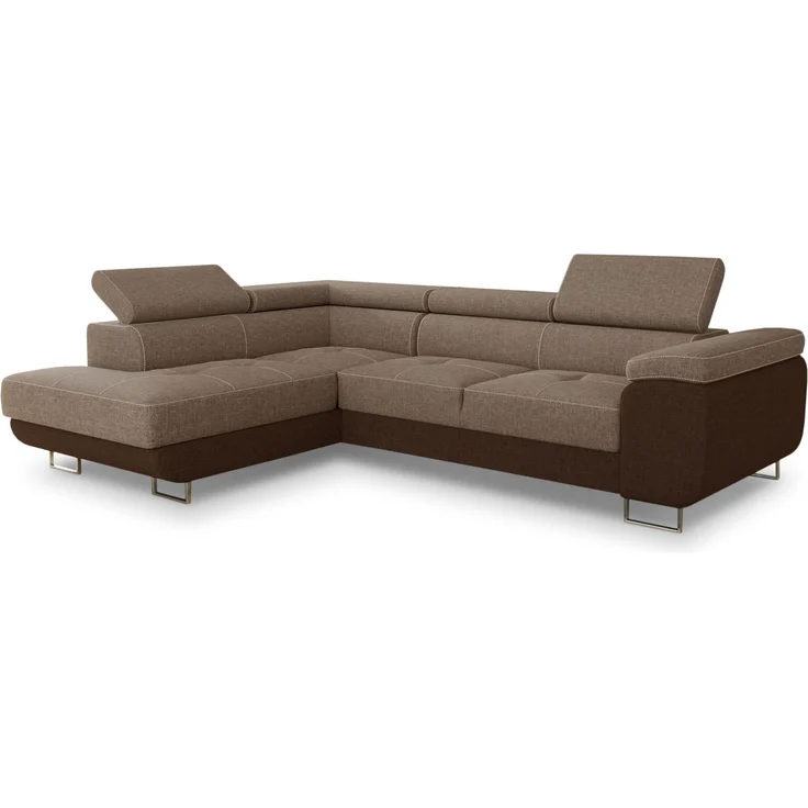 Ecksofa Caris mit Schlaffunktion, Bettkasten und einstellbare Kopfstützen (Braun + Cappuccino (Sawana 16 + Sawana 02), Ecksofa Links) – Bild 2