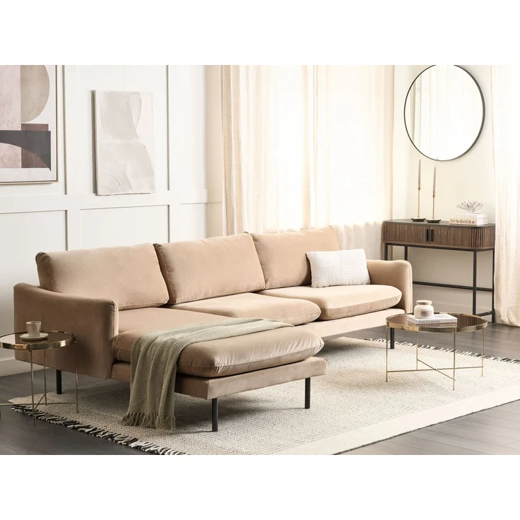 Ecksofa 4-Sitzer VINTERBRO Samtstoff Beige rechtsseitig – Bild 3