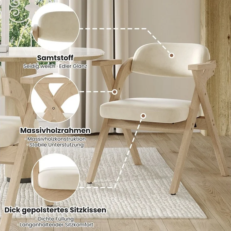BBWL Klappstuhl 2er Set aus Massivholz mit Leinenpolsterung, Armlehnen, Klappbare Esszimmerstühle platzsparendem Design – Bild 4