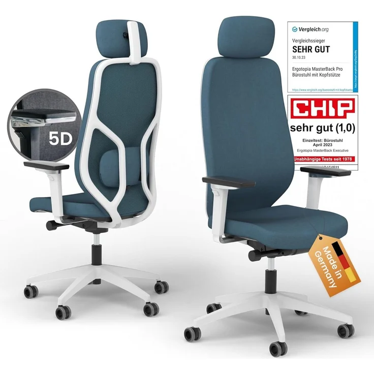 Ergotopia Bürostuhl MasterBack ergonomischer Schreibtischstuhl mit Kopfstütze (bereits montiert) – Bild 5