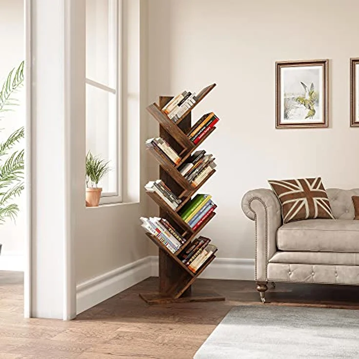 YITAHOME Baum-Bücherregal, Bodenstehendes Standregal, Industrielle Holzregale, Hohe Aufbewahrungsmöglichkeit für Ausstellungsstücke, Lagerregal für Wohnzimmer, Home-Office, Regal aus Vintagebraun – Bild 7
