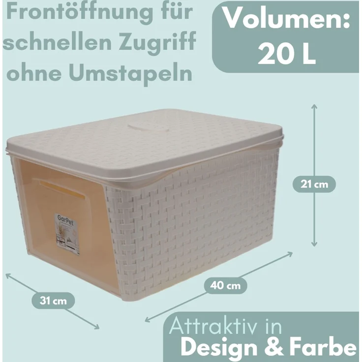 4er Set Aufbewahrungsbox mit Deckel Weiß Frontöffnung Schrank Organizer Stapelbox Kleiderschrank Korb mit Deckel Aufbewahrung Badezimmer Rattan Optik – Bild 2