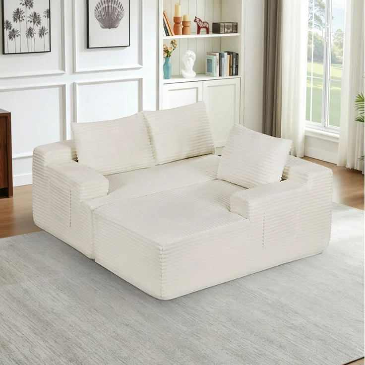 L-förmiges Ecksofa 238×152×66 cm in Beige mit Cordbezug – komprimiert verpackt, ohne Montage – Bild 2