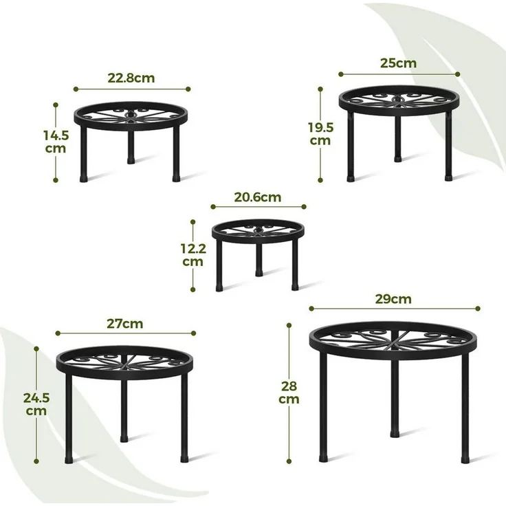 Bamworld Blumenständer 5er-Set Rostfreier Metall-Pflanzenständer, Blumenhocker, 29cm/27cm/25cm/23cm/21cm Ø, Innen/Außen-Einsatz – Bild 1