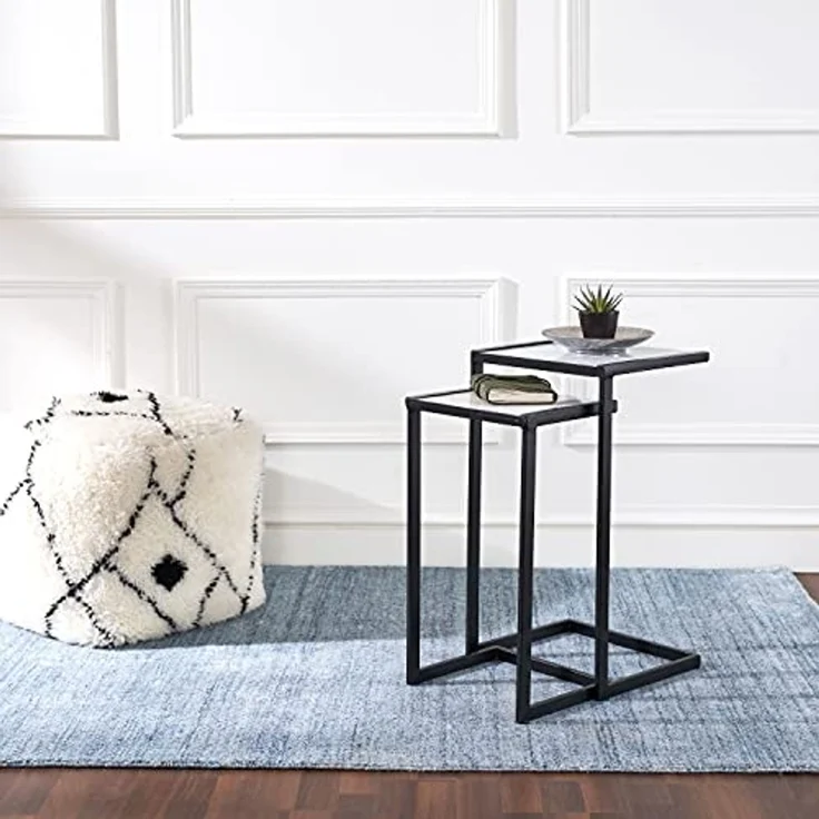 Penguin Home® Side Table Set of 2 Beistelltisch 2er Set, Marmor, Weiß und Schwarz – C-Form, 35.5x30.5x63.5cm & 30.5x25.5x56cm – Bild 1