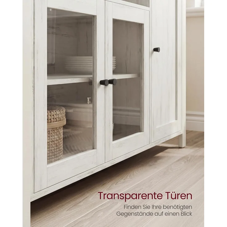 VASAGLE Küchenschrank, 33 x 110 x 75 cm, Aufbewahrungsschrank im Landhausstil, für Esszimmer oder Küche, braun-weiß – Bild 6