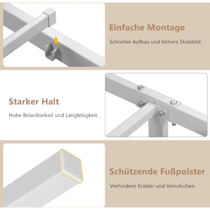 Feonase Einzelbettgestell aus Metall mit stilvollem Kopfteil und Fußteil, Einzelbettgestell, einfache Montage, reichlich Stauraum unter dem Bett (Weiß, 90x200 cm) – Bild 6