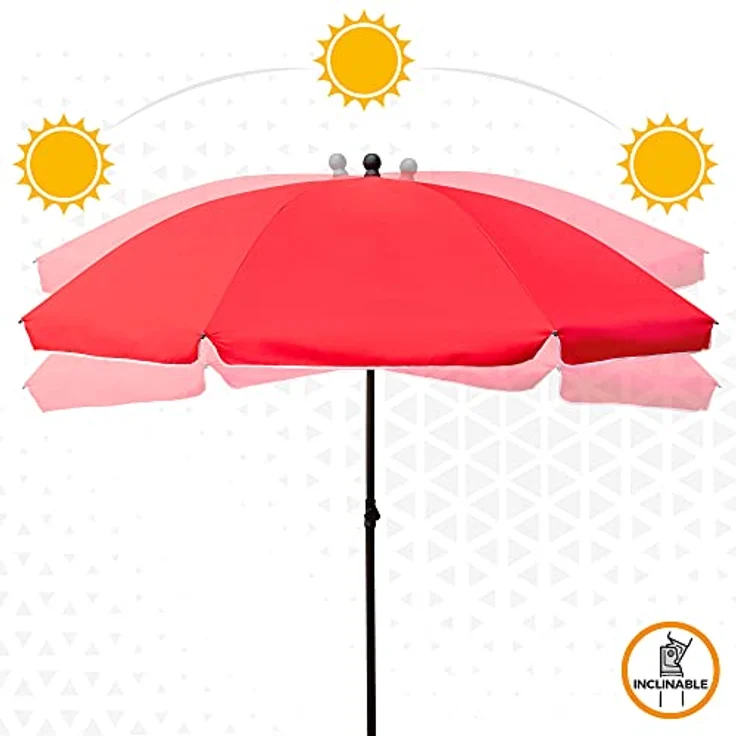 Gartensonnenschirm, mit UV30-Schutz, Ø240 cm, rot, 28-32 mm Mast, flexibler Mast, höhenverstellbar, Große Sonnenschirme, Aktive Garden – Bild 6