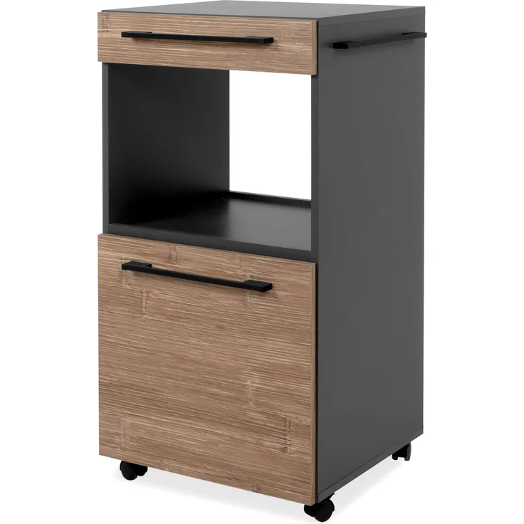 Finori Palma 35A Rollcontainer, anthrazit / Dekor Bambus | Rollcontainer für Büro | Maß: B x H x T ca. 50 x 96,5 x 43,5 cm | Rollcontainer mit 1 Tür, 1 Schubkasten und 1 offenem Fach