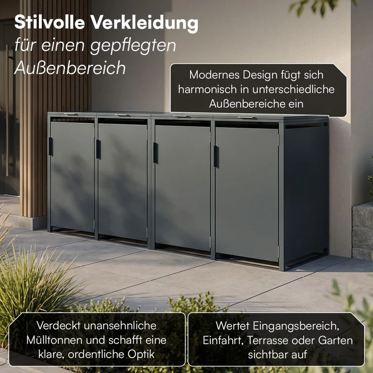 STEELSØN 'Thoria' Mülltonnenbox 4er je 120 Liter, anthrazit, Mülltonnenverkleidung aus Stahl, wetterfest, 102x62x234 cm, Müllbox für 4 Tonnen – Bild 11