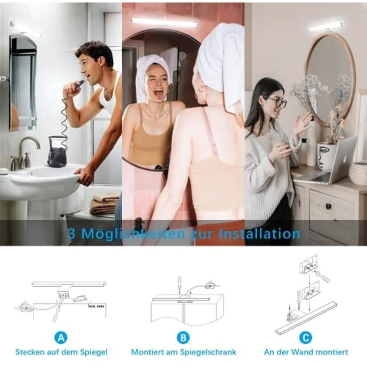 Aourow LED Spiegelleuchte für das Bad,Spiegellampe Badezimmer 40cm 10W 1200lm,Superhell Badlampe Spiegel Neutralweiß 4000K,IP44 Wasserdicht,Badezimmer Lampe Wand 230V,Klasse II – Bild 3