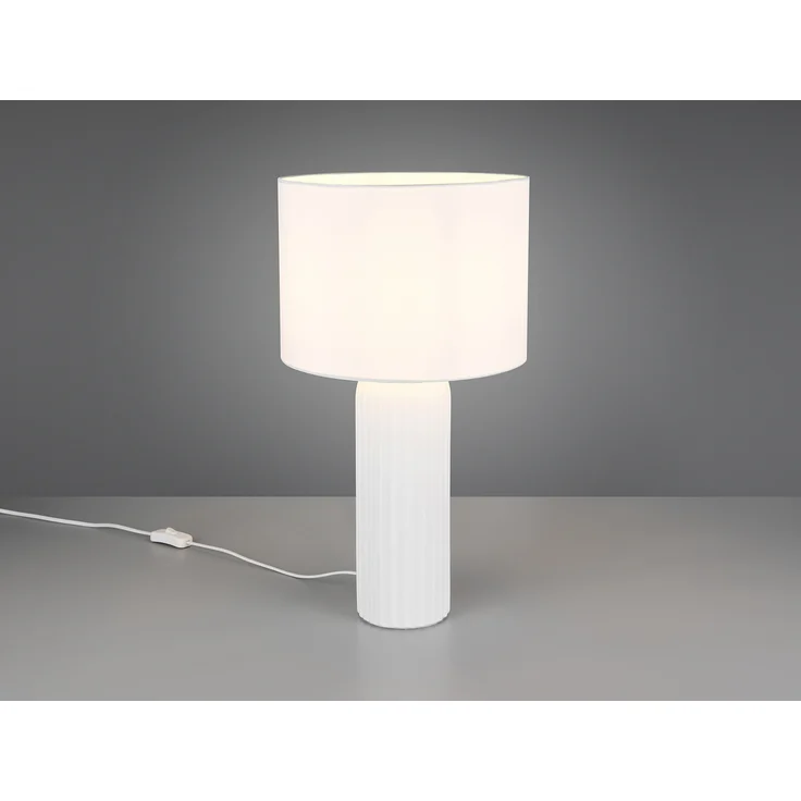 Große LED Tischleuchte mit Keramikfuß & Stoffschirm Weiß, Höhe 51cm – Bild 3