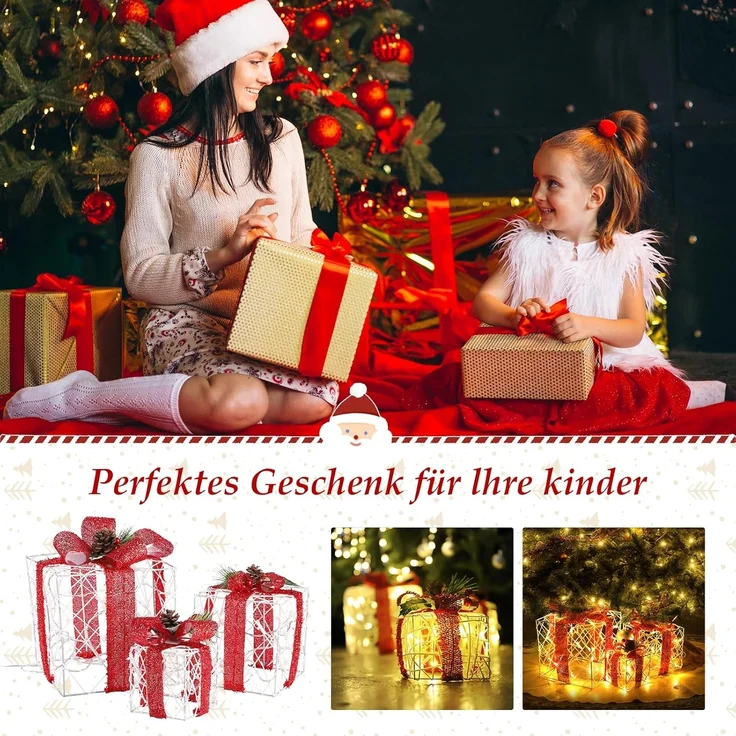 Salcar LED-Lichterkette 3er Set LED Geschenkbox Weihnachten Dekoration Lichter Weihnachtenbox, 48 LED Beleuchtete 8 Modes Weihnachts Beleuchtung Weihnachtsdeko – Bild 6