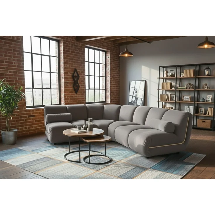 KAWOLA Modulsofa LAYLA Ecksofa 3 Module 2 Armlehnkissen Velvet taupe 74 x 213 x 213 cm – Bild 2