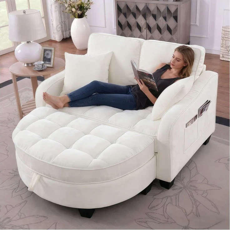 STILVORA Schlafsofa mit Aufbewahrungs-Hocker,Modulares Sofa Relaxsofa aus Chenille – Bild 5