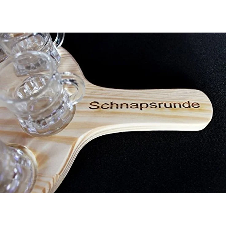 Schnapsrunde 20cm mit Gravur und 8 Gläser Schnapsbrett Schnapsleiste Schnapslatte Serviertablett – Bild 3
