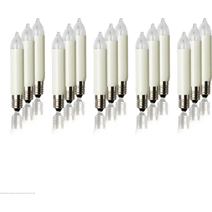 hellum Ersatzbirnen für Lichterbogen, 15 Stück 8V 3W klein-Schaftkerzen für Schwibbogen, für Ersatz-Kerzen Lichterketten innen und außen mit 30 Brennstellen, ø10mm E10/ 8V/ 3W/ 22Lumen 151374 – Bild 1