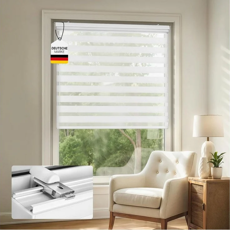 Doppelrollo Premium Klemmfix Doppelrollo / Duo Rollo, 80 x 175 cm, weiß, Victoria M, blickdicht, ohne Bohren, freihängend, Klemmfix, Klemmfix-Montage, Kurzbar – Bild 1