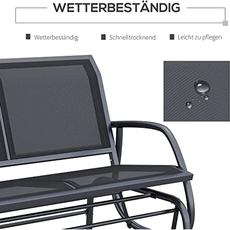 Outsunny Schaukelstuhl 2-Sitzer Gartenbank Gartenschaukel Sitzbank Parkbank Metall Gartenmöbel Schwarz 120 x 70 x 85 cm – Bild 6