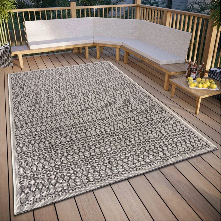 Hanse Home Vanti In- & Outdoor Teppich Wetterfest – Modernes Muster, Wasserfest robuster Aussenteppich Flachgewebe für Garten, Balkon, Terrasse, Wohnzimmer – Beige Grau, 155x235 cm – Bild 1