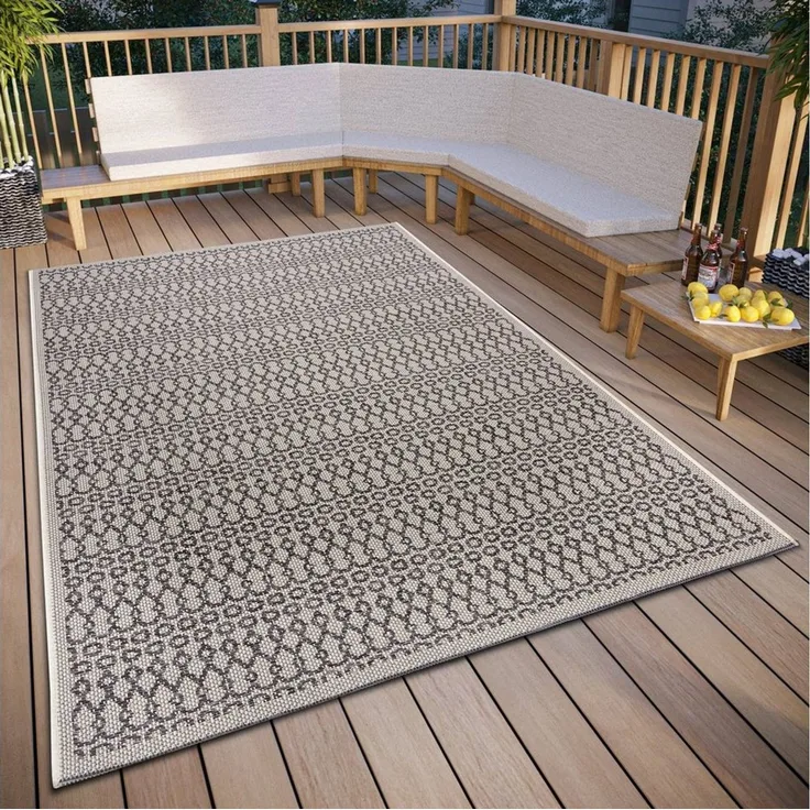 Hanse Home Vanti In- & Outdoor Teppich Wetterfest – Modernes Muster, Wasserfest robuster Aussenteppich Flachgewebe für Garten, Balkon, Terrasse, Wohnzimmer – Beige Grau, 155x235 cm