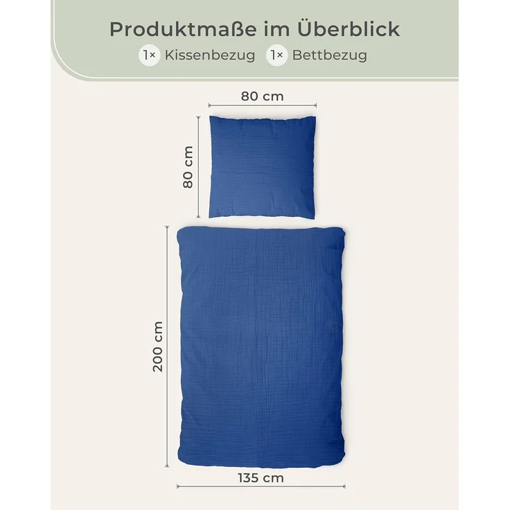 Laynenburg Bettwäsche Musselin aus 100% Baumwolle in 135x200 oder 155x220 cm, atmungsaktiv & bügelfrei – 3 lagig mit Reißverschluss & Haltebändern – Bild 3