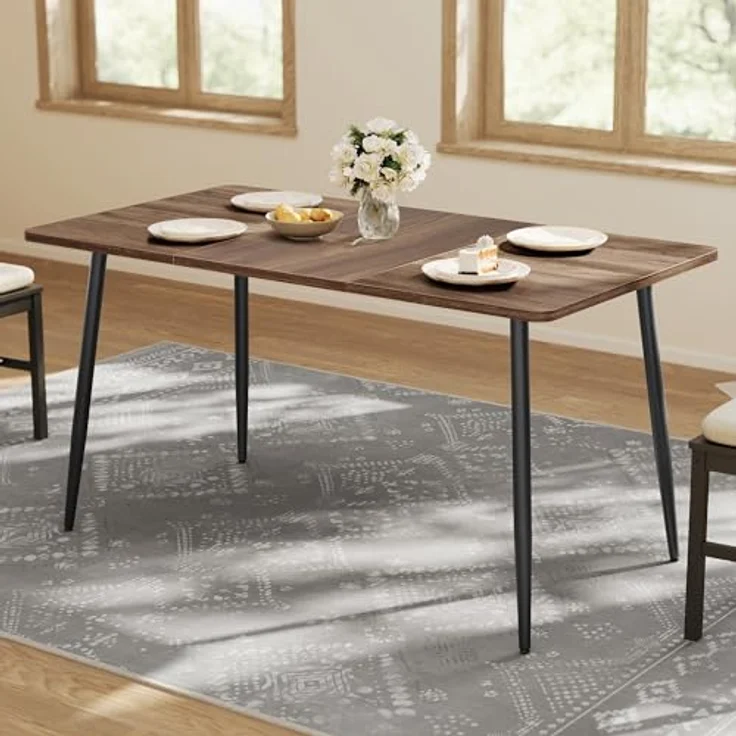 VASAGLE Esstisch für 4-6 Personen, Esszimmertisch, Küchentisch im Landhausstil, hitzebeständige Tischplatte, schneller Aufbau, 75 x 140 x 75 cm, naturwalnussfarben-tintenschwarz KDT100KE02 – Bild 1