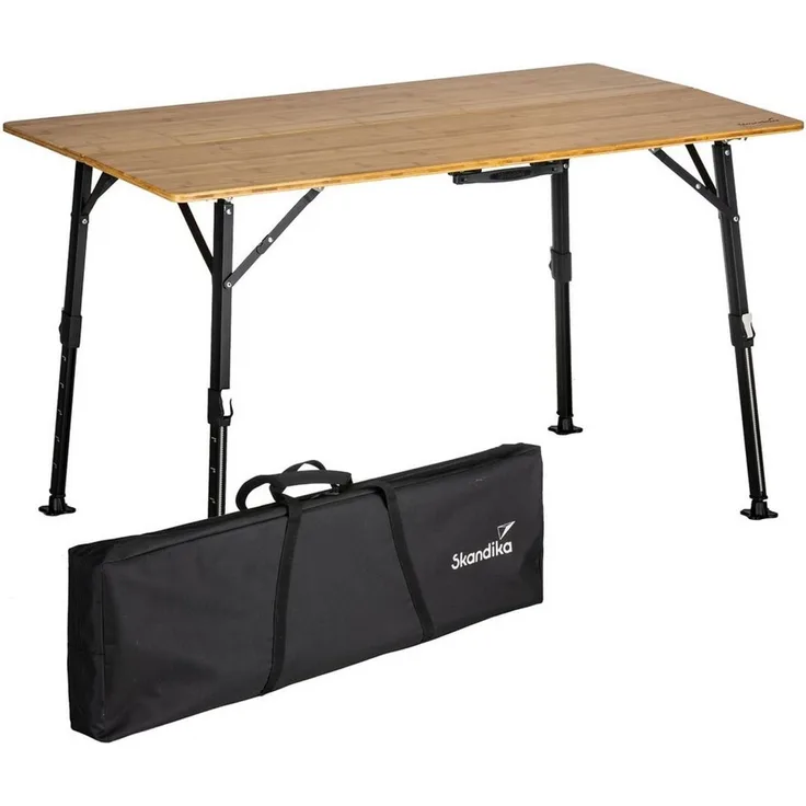 Skandika Campingtisch Tobro Bambus Klapptisch 120 x 70 cm, Gartentisch, Balkontisch, faltbar, klappbar, höhenverstellbar, bis 100 kg, wetterfest, Tragetasche