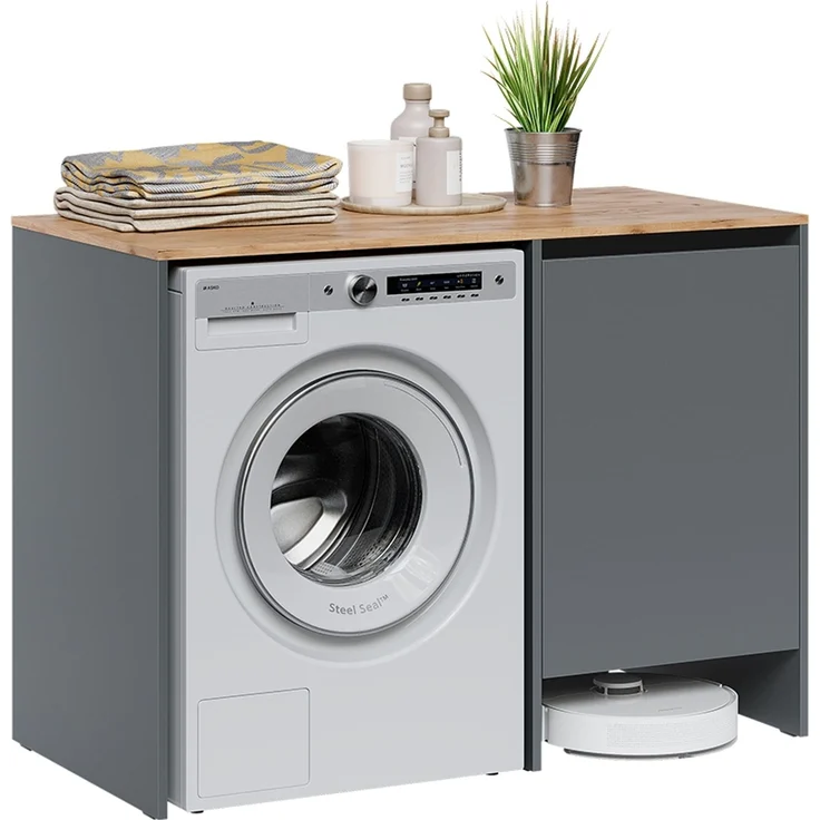 Waschmaschinenschrank Viktor Anthrazit/Goldkraft Eiche 119.6 x 88.2 cm mit 1 Tür Vicco – Bild 5