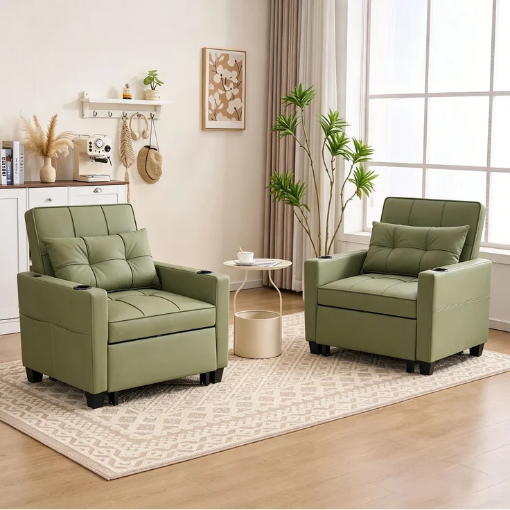 Schlafsessel 3-in-1 74cm×87cm×84cm in Avocado als Sessel, Liegestuhl und ausziehbares Schlafsofa – Bild 5