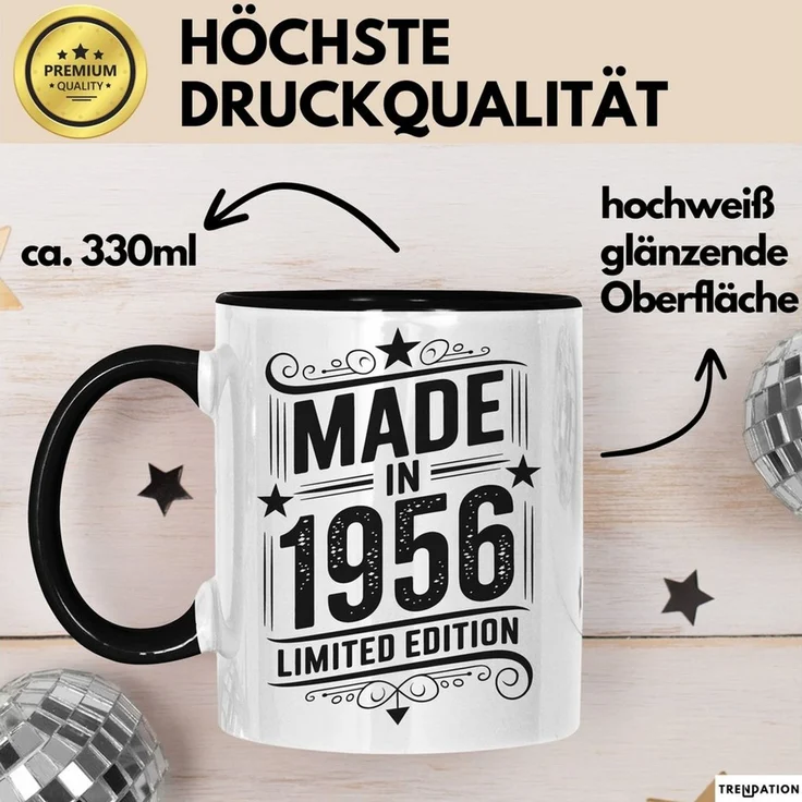 Trendation Tasse 70 Geburtstag Tasse Geschenk Made In 1956 Limited Edition Geschenkidee, Keramik – Bild 3